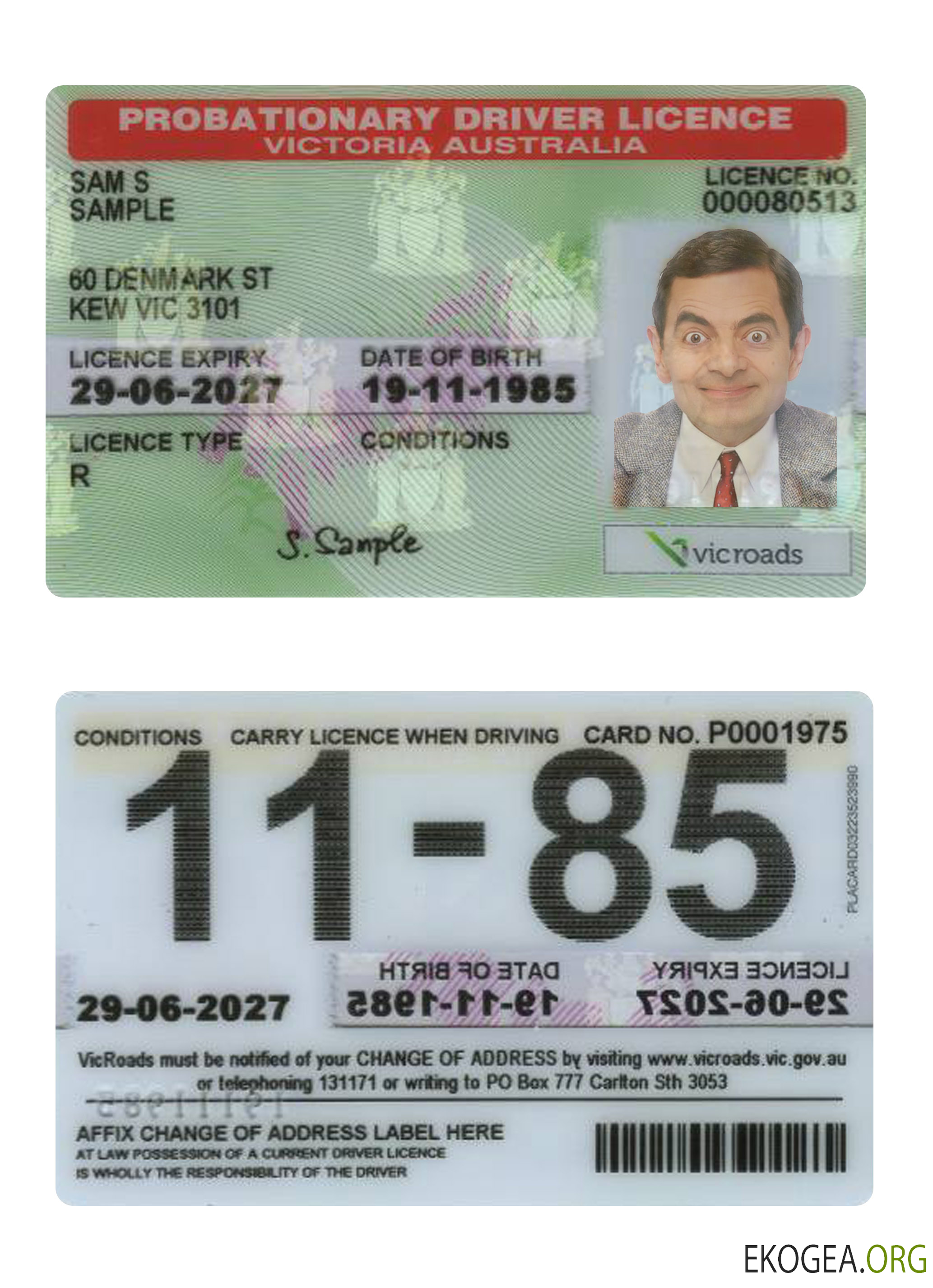Australia Victoria state probationary driving license